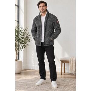 Canada Weathergear Mens Full Zip Sherpa Lined Shawl Cardigan Gray CW6883 Medium